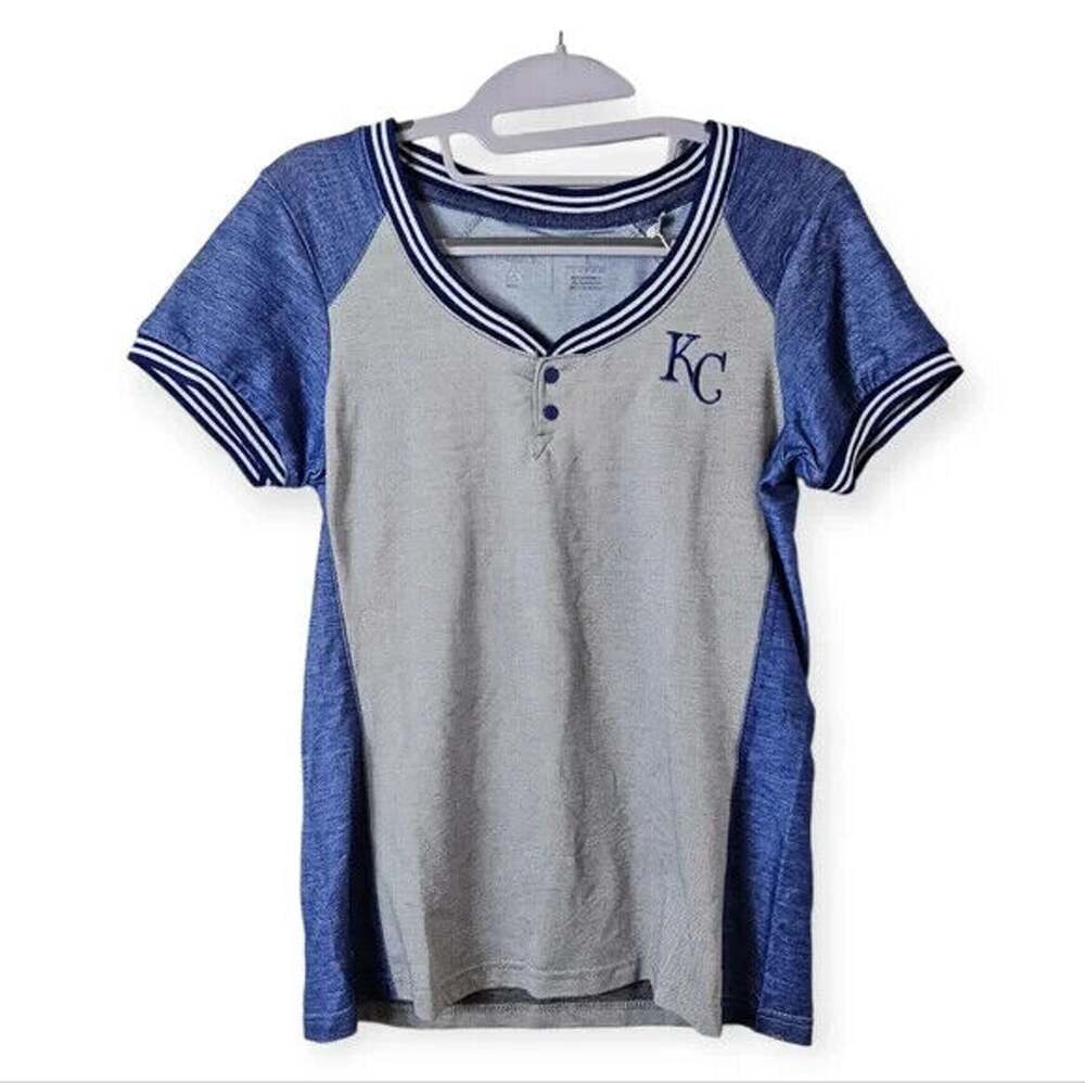 Antigua Kansas City Royals Blue and Grey jersey shirt - Women's Small